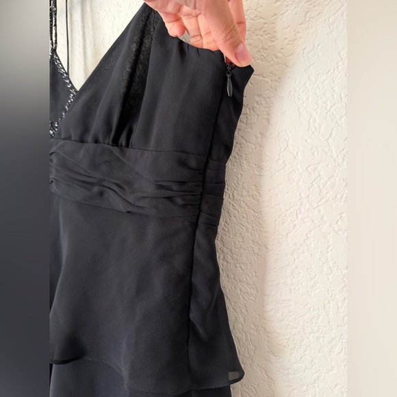 BCBGMaxazaria Black 100% Silk Cami Tank with Beaded Halter Top Detail Large - Picture 5 of 6